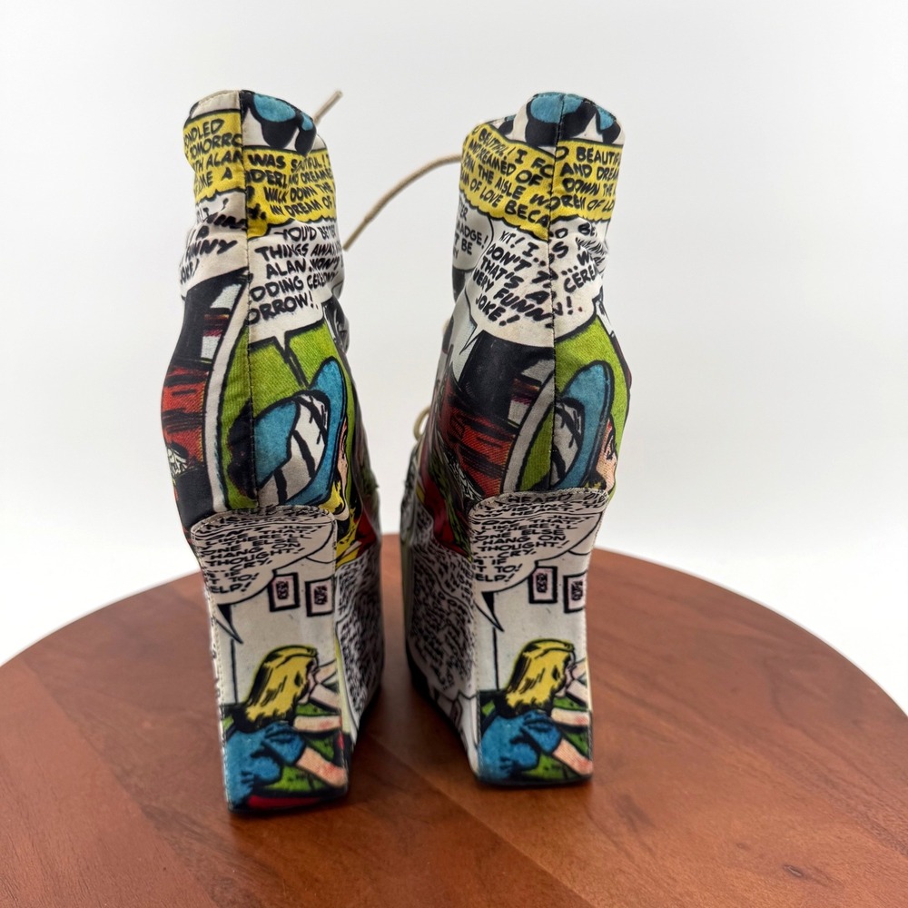 RARE Jeffrey Campbell Nightlita Comic Pop Art Heelless Wedge Booties Women 7 - Picture 3 of 14